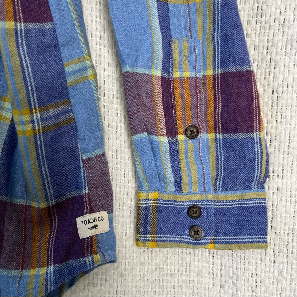 Toad Co Re Form Flannel Shirt Womens XL Blue Brown Plaid Button Down Casual Top - Picture 4 of 16